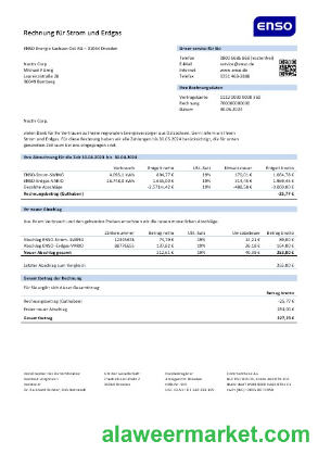 Germany ENSO rechnung fur strom und erdgas business utility bill template in Word and PDF formats1